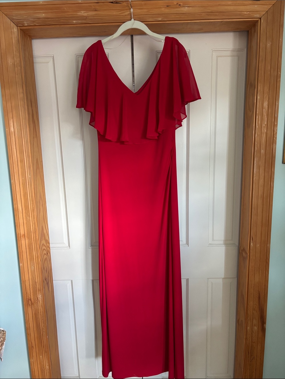 connected apparel Red Flutter-Sleeve V-Neck Maxi Dress Size 10